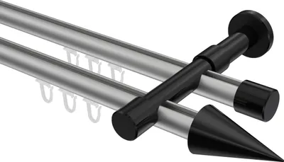 Produktbild von Interdeco Innenlaufstange / Gardinenstange mit Innenlauf Silbergrau / Schwarz, Typ Prestige Savio (Kegel), 20 mm Ø 2-läufig, 540 cm
