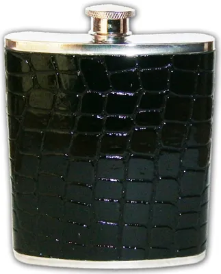 Produktbild von FLACHMANN - 210ml/7oz Kroko Leder optik Edelstahl Schraubverschluß 82(Schwarz)