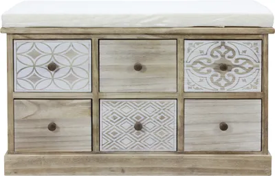 Immagine prodotto di Panca portaoggetti Rebecca Mobili con 6 cassetti in legno bianco e marrone