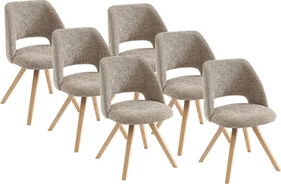Produktbild von Stuhl 6er-Set - Stoff & Kautschukholz - Taupe - VESIANI
