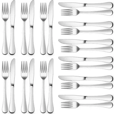 Immagine prodotto di Set di posate per bistecche Ibzenoa® da 24 pezzi in acciaio inossidabile, per 12 persone: 12 coltelli (23 cm) e 12 forchette (20,2 cm), lavabili in lavastoviglie