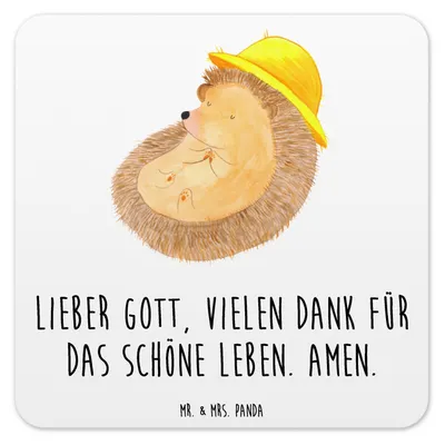 Produktbild von Mr. & Mrs. Panda Untersetzer für Gläser Igel Beten 6er Set - Weiß - Geschenk, Tischuntersetzer, Leben, Dankbarkeit, Genießen, Lustige Sprüche, Sonnenhut, Tassen, Coaster