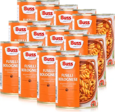 Produktbild von Buss Fusilli Bolognese mit Schweinefleisch 800g - Fertiggericht (12er Pack)