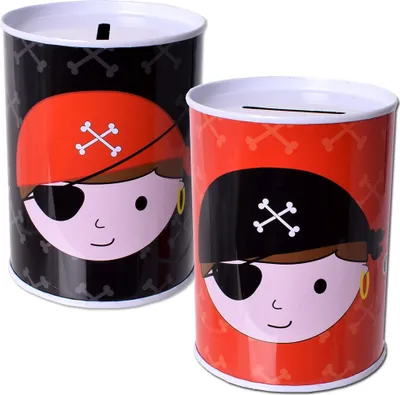 Produktbild von 2er Set TE-Trend Spardose Sparbüchse Pirat Freibeuter  Sparschwein Kinder Kindergeburtstag Mitgebsel schwarz rot sortiert