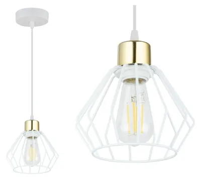 Produktbild von KAR-LIGHTING Pendelleuchte 1-flammig Weiß mit Gold, Metall – höhenverstellbar für Esszimmer & Wohnzimmer, E27