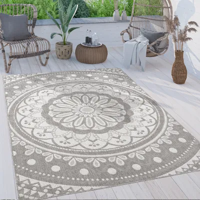 Produktbild von Outdoor Teppich wetterfest & robust Mandala Boho Design pflegeleicht flachgewebt Marokkanisch Grösse 80x150 cm