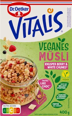 Produktbild von Dr. Oetker Vitalis Vegan Knusper Berry White Chunks Packung 400g
