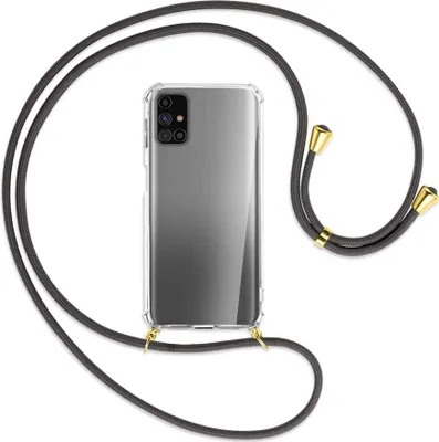 Produktbild von Handykette Backcover-Schutzhülle mit Band (Metall goldfarben) für Samsung Galaxy M31s - dunkelgrau
