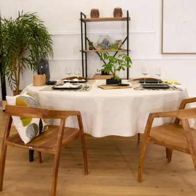 Produktbild von Runde Wachstuchtischdecke aus Leinen und Baumwolle