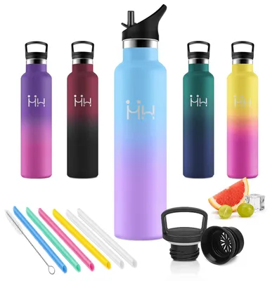 Produktbild von Trinkflasche 1L Edelstahl mit Strohhalm, BPA-frei, Isolierflasche JAPORIA