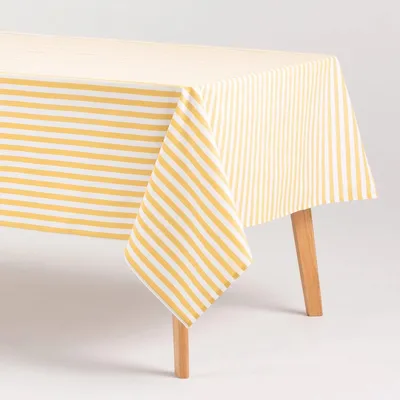 Immagine prodotto di GAMUSI Tovaglia antimacchia 140 x 200 cm – Copritavolo in cotone-poliestere a righe gialle – Tovaglia da tavolo in stile country