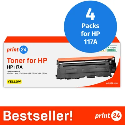 Productafbeelding van NIEUW: print24 Toner voor HP 117A geel, compatibel met HP ColorLaser 150, MFP-178, e.d., 4 stuks