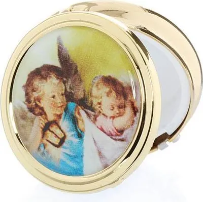 Produktbild von Metall Etui Gold Ø 5cm Engel Motiv Rosenkranz rund Schatzkiste Kommunion 2777