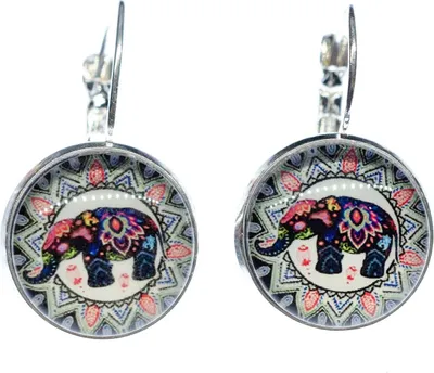 Produktbild von Cabochon Elefanten Ohrringe Miniblings Elefant Muster Boho Ethno indisch bunt