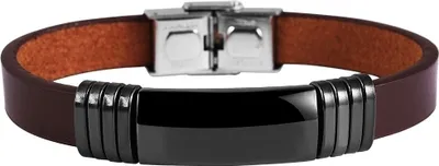 Produktbild von Akzent Armband aus Echtleder und Edelstahl in Dunkelbraun mit IP Black-Beschichtung