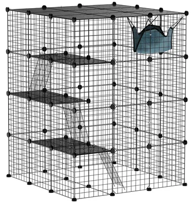 Produktbild von PawHut Katzenkäfig für Drinnen 4-stöckig Katzengehege mit dicht Metalldraht