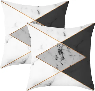 Produktbild von Set Mit 2 Kissenbezügen, 45cm x 45cm, Sommer-Kissenbezüge, Marmor Bedruckte Elasthan-Kissenbezüge, Weich, Quadratisch, Moderner Kissenbezug Für Sofa, Besprechungszimmer, Haus/Garten