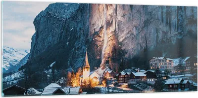 Produktbild von Bilder auf glas - Einteilig - Lauterbrunnen Schweiz Tal - 120x50cm - Glasbilder - Wandbilder - Bilder - Wanddekoration aus Glas - Glas Bilder - Wandbild auf Glas - GAB120x50-4834
