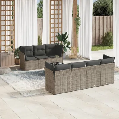 Produktbild von Design 8-tlg. Garten-Sofagarnitur mit Kissen Grau Poly Rattan, Gartenmöbel-Sets 2024 Neu
