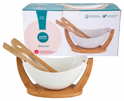 Produktbild von Altom Design Salatschüssel mit Bambuslöffeln und Fuß aus Porzellan