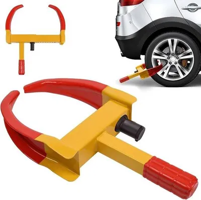 Productafbeelding van Parkeerschijf Wielklem - Diefstalbeveiliging Auto - Voertuig Beveiligen - Verstelbaar Slot - 18-29 cm - Geel Rood