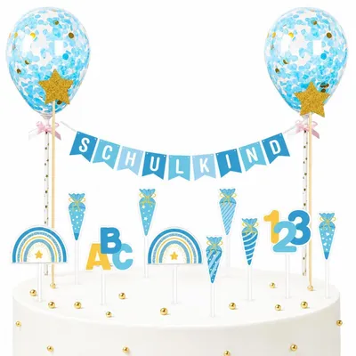 Produktbild von Tortendeko Einschulung 23 Stück Blau Schulkind Cake Topper Girlande