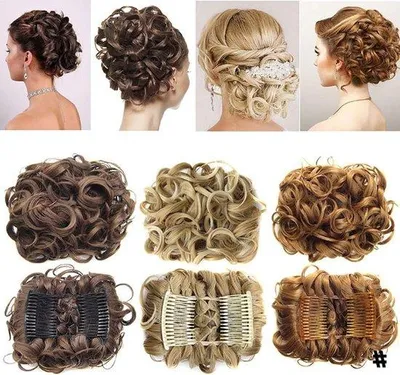 Immagine prodotto di Estensioni a clip capelli naturali voluminosi ricci lisci chignon - marrone sabbioso biondo