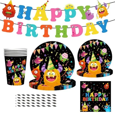 Productafbeelding van Monster feestservies voor 20 gasten, 101-delig, voor kinderfeestjes