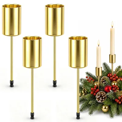 4 Kerzenhalter mit Dorn, Gold, für Kerzen bis Ø 2,5 cm