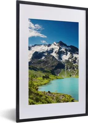 Produktbild von MuchoWow® Gerahmtes Poster Schnee - Berg - Wasser 40x60 cm - Poster mit Schwarzem Bilderrahmen Wandposter Rahmen Foto Bilder - Poster in Rahmen