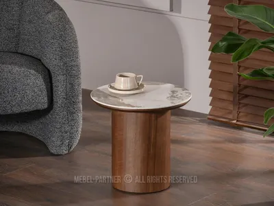 Immagine prodotto di Tavolino rotondo NICANOR - marmo beige / noce