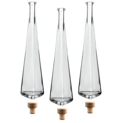 Produktbild von gouveo 3er Set Dekanter 500 ml Pyramide mit Korken (HGK) - Design-Flasche 0,5l aus Glas mit Korkverschluss - Glas Karaffe mit Triangolore-Form