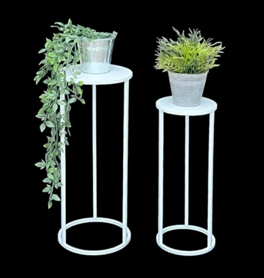 Produktbild von DanDiBo Blumenhocker Metall Weiß Rund Blumenständer Beistelltisch 96483 2er Set Blumensäule Modern Pflanzenständer Pflanzenhocker