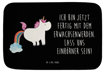 Produktbild von Mr. & Mrs. Panda Badteppich Einhorn Pupsen - Schwarz - Geschenk, Regenbogen, Unicorn, Badezimmerteppich, Spaß, Glitzer, Badvorleger, Teppich Bad, Badematte, Freundin