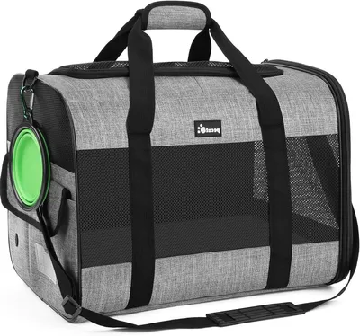 Image de Sac de transport pour animaux de compagnie - Cage de voyage pour chats - Transport sûr - Maille respirante - 48x36x33 cm - Gris