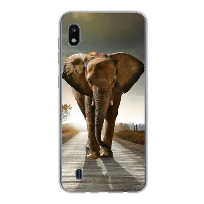 Produktbild von MuchoWow® Handyhülle Schutzhülle Hülle für Samsung Galaxy A10 Elefant - Straße - Tiere - Sonnenuntergang - Landschaft Silikon Softcase Handy Hülle - Schutzhülle