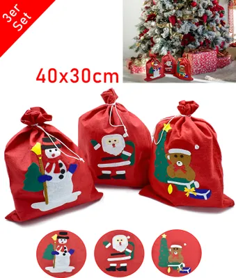 Produktbild von 3X Geschenksack für Weihnachten - Weihnachtssack Weihnachtsmann - Motiv Nikolaus Bär Beutel - Nikolausbeutel zum Befüllen - Weihnachtssack für Weihnachtsmannkostüm