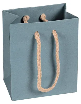 Produktbild von Papiertragetaschen, Blau, 10 x 12 x 6,5 cm, Baumwollkordel - 12er Pack