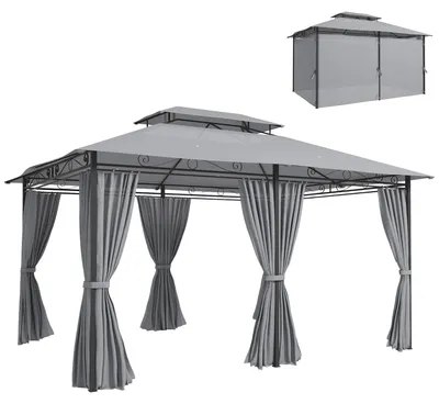 Produktbild von Outsunny Pavillon 4x3 m Wasserabweisend Stabil Gartenpavillon mit Doppeldach