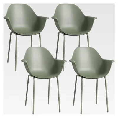 Produktbild von Gartenstuhl 4er Set wetterfeste Gartenstühle aus Kunststoff mit Armlehne und Rückenlehne bis 120 kg belastbar für Garten, Balkon und Terrasse Grün