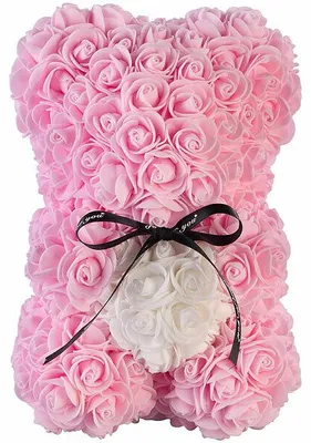 Image de Ourson en roses artificielles avec boîte cadeau - coloris rose