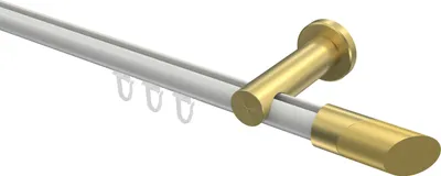 Produktbild von Interdeco Innenlaufstange / Gardinenstange mit Innenlauf Weiß / Messing-Optik, Typ Platon Verano (Schräge), 20 mm Ø 1-läufig, 480 cm