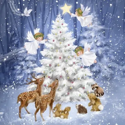 Zdjęcie produktu dla 20 serwetek Magic Tree w wzorze „Forest” – magiczne drzewo z aniołkiem i zwierzętami, 33 x 33 cm
