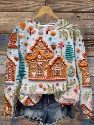 Produktbild von ASKSA Damen Weihnachtspullover Lustig 3D Drucken Weihnachten Sweatshirt Langarm Print Rundhals Niedlich Kapuzenpullover Weihnachtspulli Damen Xmas Pullover,C Weiss,L