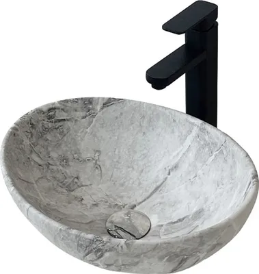 Produktbild von Rebiko Keramik Waschbecken Aufsatzwaschbecken Waschschale Waschtisch oval Marmorimitation