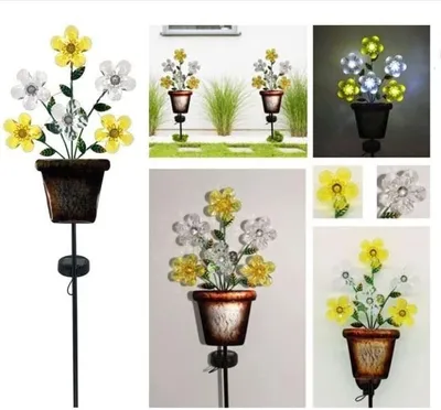 Produktbild von Solar Blumenstrauß im Metalltopf, Solarleuchte, Solarlampe, Gartendeko.