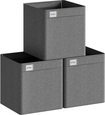 Produktbild von WOLTU Aufbewahrungsbox Stoff 3 Stück, faltbar, mit Griffen, Dunkelgrau, 34L(32.5x32.5x32 cm)