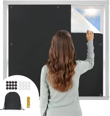 Produktbild von Unyqoos® Magnetische Verdunkelungsfolie für Fenster – schwarz, blickdicht, ohne Bohren, zuschneidbar, Polyester mit Silberbeschichtung, wiederverwendbar