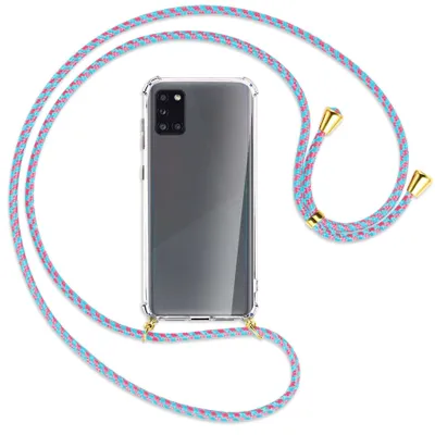 Produktbild von Handykette Backcover-Schutzhülle mit Band (Metall goldfarben) für Samsung Galaxy A31 - pink/mint