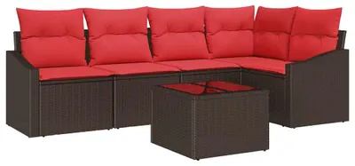 Obrázek produktu pro vidaXL Sada pohovek, 6 kusů, hnědá [syntetický materiál]: Polyratan